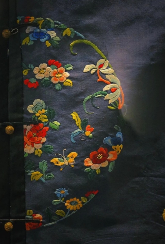 Chinese Dragon Satin Brocade Fabric - Black